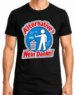 Imagen del producto de Alternativa: ¡No, gracias! Camiseta negra para hombre con el texto "Política de AfD contra la declaración", talla S