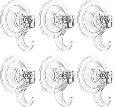 Produktbild von 6-Pack Saugnapf Haken stark, Max 3KG, Saughaken Ohne Bohren für Dusche Bad Küche Fenster, Mehrzweck Saugnäpfe mit Haken für Handtuch colour Transparent