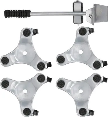 Image de Kit de transport pour meubles - Cales de levage argentées - Plateforme de déplacement pour objets lourds - 400 kg - Dispositif de levage réglable