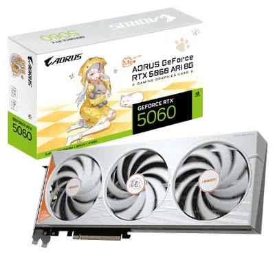 Imagen del producto de GIGABYTE AORUS GeForce RTX 5060 ARI 8G, GeForce RTX 5060, 8 GB, GDDR7, 128 bits, 7680 x 4320 píxeles, PCI Express 5.0