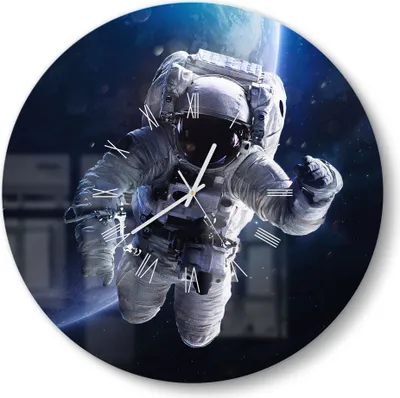 Produktbild von DEQORI Glasuhr Ø50 cm Römisch 'Schwebender Kosmonaut' Wanduhr Glas Uhr Design leise