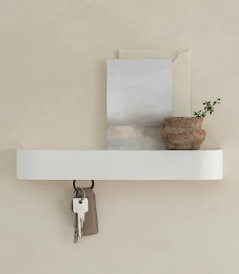 Produktbild von Schlüsselhalter mit Ablagefläche - Schlüsselhalter für den Flur - Schlüsselaufbewahrung - Versteckte Haken-Design - 8 Haken - Weiß