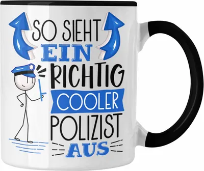 Produktbild von Trendation - Polizist Tasse Geschenk So Sieht Ein RIchtig Cooler Polizist Aus Geschenkidee Lustiger Spruch Geburtstag Becher Kaffeetasse (Schwarz)