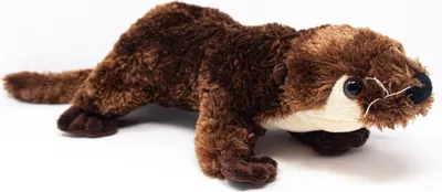 A plush otter toy is shown against a white background.