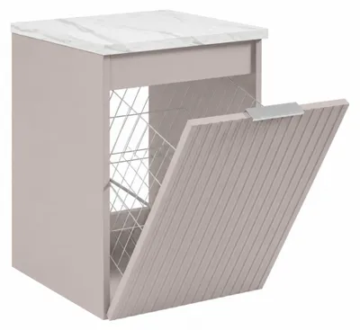Produktbild von Hängender Badezimmerschrank mit Wäschekorb, Kaschmir / Platte Marmor Bianco