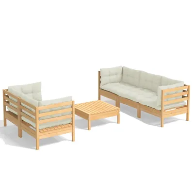 Produktbild von vidaXL 6-tlg. Garten-Lounge-Set mit Creme Kissen Kiefernholz