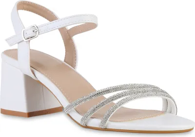 Produktbild von VAN HILL Damen Riemchensandaletten Sandaletten Strass Party Schuhe 841595, Farbe: Weiß, Größe: 38