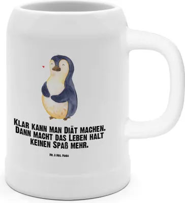 Produktbild von Mr. & Mrs. Panda Krug Pinguin Diät - Weiß - Geschenk, Steinkrug, Seidel, Humpen, Abnehmen, Pinguine, Bauch, Bierhumpen, Tonkrug