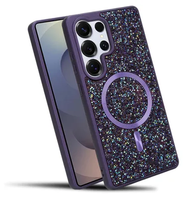 Produktbild von Cadorabo Hülle für Samsung Galaxy S24 ULTRA Hülle Glitzer kompatibel mit MagSafe in LILA magnetische Handyhülle Sparkle Diamond für Samsung Galaxy S24 ULTRA stoßfeste Diamant Crystal Schutzhülle mit Magnetkraft