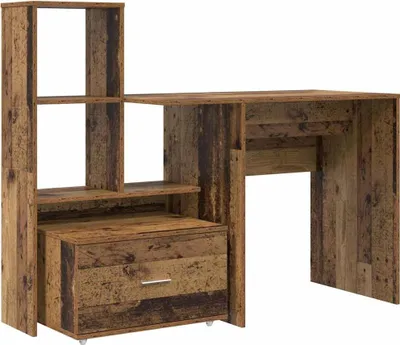 Zdjęcie produktu dla Biurko z szufladą z półką Stare drewno 131,5 x 50 x 106,5 cm
