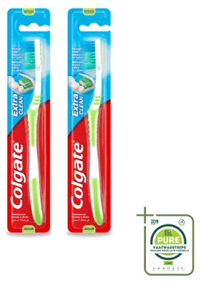 Imagen del producto de 2 cepillos de dientes Colgate Extra Clean, tamaño medio - Paquete grande - 2 unidades
