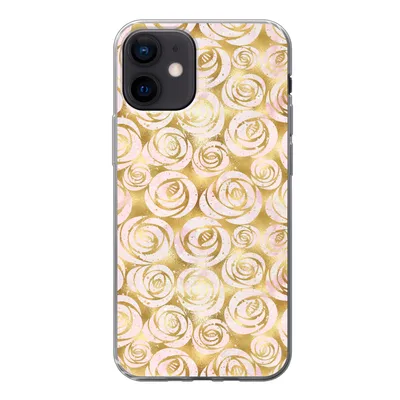 Produktbild von MuchoWow® Handyhülle Schutzhülle Hülle für iPhone 12 Marmor - Gold - Rosen - Muster Silikon Softcase Handy Hülle - Schutzhülle