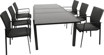 Produktbild von DEGAMO Garnitur TORINO 7-teilig, Alu + Glas + Kunstgewebe grau