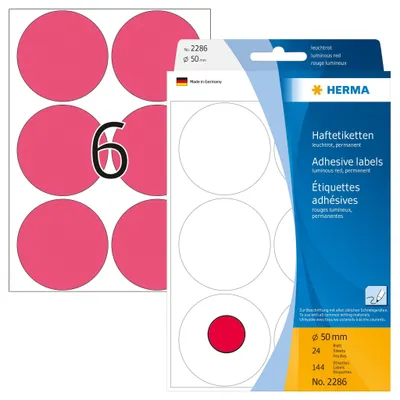 Produktbild von Vielzwecketiketten leuchtrot Ø 50 mm rund Papier matt 144 St.