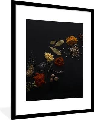 Produktbild von MuchoWow® Gerahmtes Poster Kräuter - Schwarz - Gewürze - Küche - Kochen 60x80 cm - Poster mit Schwarzem Bilderrahmen Wandposter Rahmen Foto Bilder - Wohnzimmer - Dekorationen - Prämie