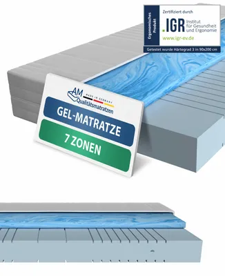 Produktbild von AM Qualitätsmatratzen 7-Zonen Gelschaum-Matratze, Gelschaum-Matratze, Weich, Weiß, 900 mm, 2000 mm, Deutschland