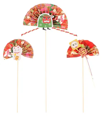 Produktbild von 3 Stück Dekorative Blumenstecker im Fächerdesign für Sushi-Arrangements und DIY-Blumenstecke mit filigraner japanischer Verzierung für Partys und Garten