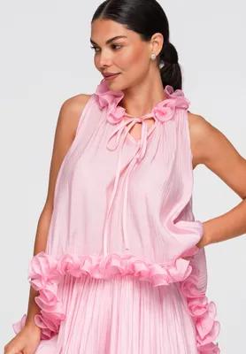 Produktbild von LARICA Bluse asymmetrisch mit Volant modern OW-TS-E0065 pink M/L