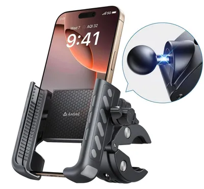 Obrázok produktu pre Držiak na telefón na bicykel alebo motocykel, kovová svorka s tlmením nárazov, univerzálny, 360° otočný, pre smartfóny s uhlopriečkou 4,5-7 palcov