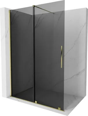 Produktbild von Mexen Velar Duschwand Walk-in 140 x 200 cm, grafit 8 mm, gold - 871-140-000-43-50