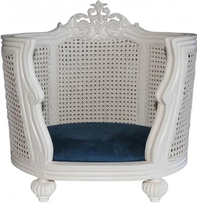 Image de Canapé Casa Padrino Barock pour chiens et chats, style antique, couleur crème/bleu, dimensions : 62 x 60 x 40 cm