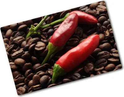 Produktbild von Tulup Glas Herdabdeckplatte - 80x52 cm - Glaskeramikkochfeld-Abdeckung Spritzschutz Glasabdeckplatte - Einteilig - Essen & Getränke - Chillies und Kaffee - Rot