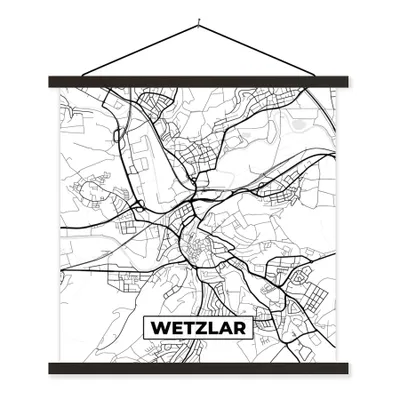 Produktbild von MuchoWow® Textilposter Karte - Wetzlar - Stadtplan - Karte 90x90 cm mit schwarzem Rahmen - Magnetisches