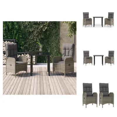 Produktbild von vidaXL 3-tlg. Garten-Essgruppe mit Kissen Schwarz und Grau Poly Rattan -  Gartenmöbel-Sets