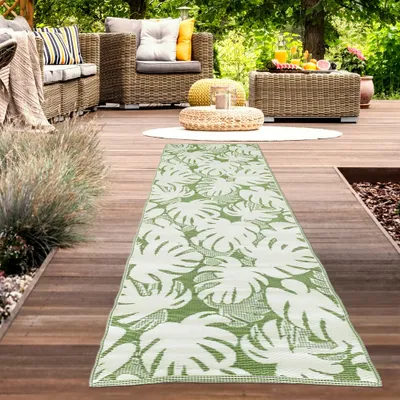 Produktbild von Recyclebarer wasserfester Outdoor-Teppich in grün creme Größe - 90 x 300 cm