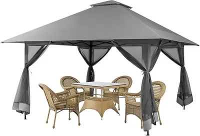 Produktbild von Pavillon, Gartenpavillon mit Netzseitenwänden, UV-Schutz 50+, Pop-Up Faltpavillon höhenverstellbar, inkl. Tragetasche mit Rollen, für Garten, Terrasse, Hinterhof (Grau)