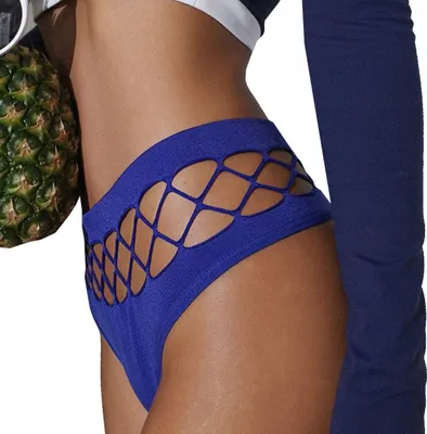 Produktbild von Unterhosen - Damen - sinnliche Strings - feminine elastische Slips - hoher Bund - mit Netzstoff - Blau