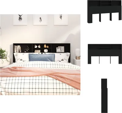 Image de vidaXL Tête de lit avec étagères Noir 180x19x103,5 cm - Tête & Pieds de lit