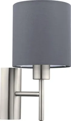Produktbild von EGLO Wandlampe Pasteri, 1 flammige Textil Wandleuchte, Wohnzimmerlampe aus Metall in Silber und Stoff in Grau, E27 Fassung