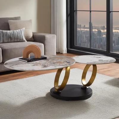 Produktbild von riess-ambiente Couchtisch DANCING RINGS weiß braun gold schwarz Pandora Keramik rund drehbar