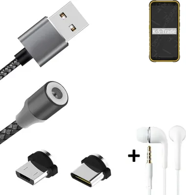 Produktbild von K-S-Trade® Hochwertiges Magnet-Lade-kabel Sync-Kabel Daten-Kabel + Kopfhörer kompatibel mit Ulefone Armor X8i mit USB-Typ-C-Anschluss und