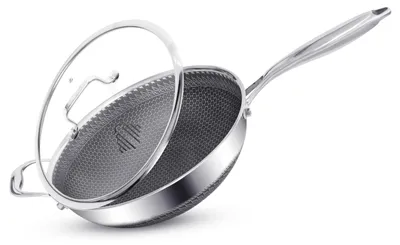 Edelstahl-Wok 28 cm, 4,5 l, antihaftbeschichtet, Induktion, mit Deckel