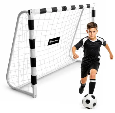 Obrázok produktu pre Futbalová bránka do záhrady – Veľká oceľová bránka – Tréning pre deti a mládež – Stabilná konštrukcia – Vhodné od 3 rokov – Biela farba