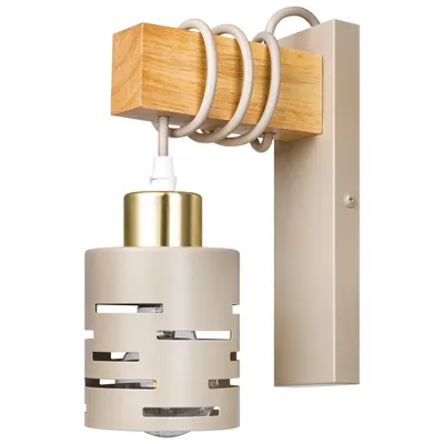 Produktbild von MasterLED Wandleuchte E27 hängend Beige Gold mit Holz 1-flammig für Innenräume
