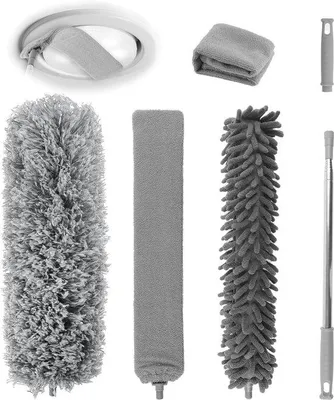 Produktbild von Ibenzoa® 6‑teiliges Teleskop‑Staubwedel‑Set – Microfaser & Chenille, ausziehbare Teleskopstange bis 250 cm, Flachbürste & Ersatzbezug für schwer erreichbare Stellen