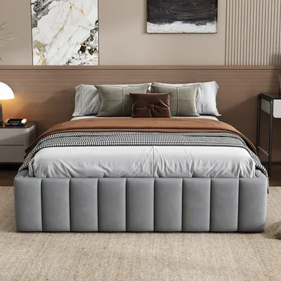 Produktbild von AIORBER Polsterbett, 140 x 200 cm, mit Lattenrost, großer Stauraum, vier große Schubladen, Einfacher Aufbau, Doppelbett, (ohne Matratze), Grau