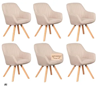 Produktbild von Esszimmerstuhl 6er Set Matera beige drehbar mit Armlehnen, Holzgestell 100%