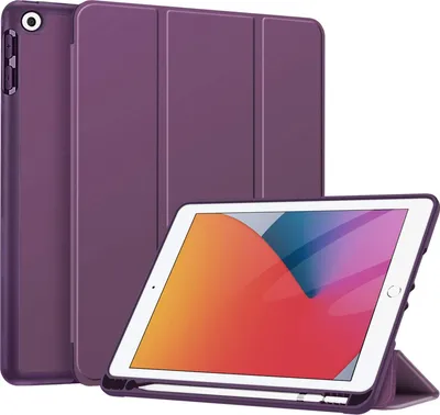 Produktbild von Fintie Hülle für iPad 9. Generation 2021/8. Gen 2020/7. Gen 2019 10.2 Zoll - Superleicht Soft TPU Rückseite Abdeckung Schutzhülle mit eingebautem Pencil Halter, Auto Sleep/Wake, Lila