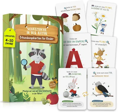 Produktbild von 50 Entdeckerkarten für Kinder – Outdoor Spiel für Schatzsuche, Natur entdecken und Suchspiele im Freien, ideal für Garten, Park, Wald und Reisen