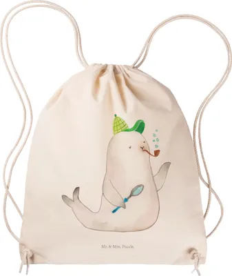 Produktbild von Mr. & Mrs. Panda Baumwolltasche Robbe Sherlock - Transparent - Geschenk, Lustige Sprüche, Beutel, gym rucksack, Jutebeutel, Baumwollbeutel, tasche, Gymbag