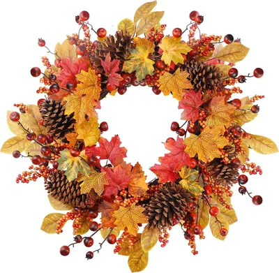 Produktbild von Künstlicher Herbstkranz für Wand, Fenster, Hochzeit, Party, Dekoration – Innen- und Außenbereich – Herbstkranz für Zuhause, Halloween- und Thanksgiving-Dekoration