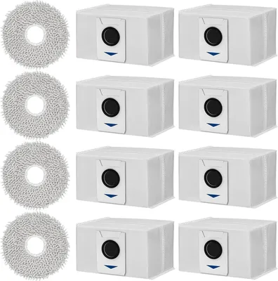 Produktbild von Zubehörset für Ecovacs Deebot T20 Omni / X1 e Omni, 8 Antibakterielle Staubbeutel 4 Wischtücher Mopp Lappen, Saugroboter Ersatzteile Zubehör