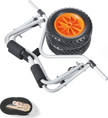 Zdjęcie produktu dla Wózek kajakowy SucceBuy, nośność 113 kg, składany wózek kajakowy z oponami z pełnej gumy 25,4 cm i paskiem z zapadką, pomoc w transporcie kajaków, canoe, paddleboardów, łodzi i sprzętu do sportów wodnych, 70x40x40 cm