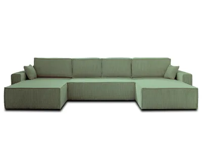 Image de Best Mobilier Dellia - canapé panoramique en U - 7 places - convertible - avec coffre - en velours côtelé , Vert sauge