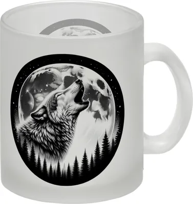 Produktbild von Heulender Wolf im Mondschein Glas Tasse
