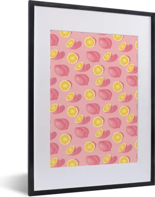 Produktbild von MuchoWow® Gerahmtes Poster Sommer - Zitrone - Rosa 30x40 cm - Poster mit Schwarzem Bilderrahmen Wandposter Rahmen Foto Bilder - Wandposter Schlafzimmer